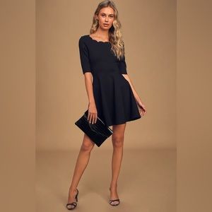 Lulus Tip the Scallops Black Scalloped Skater Dress M